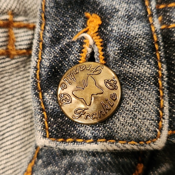 FRANKIE B 1990S VINTAGE DARK DENIM WIDE LEG LOW WAISTED HIP HUGER JEANS.SIZE XS/ - Picture 11 of 13